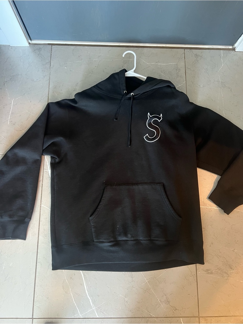 Supreme Black Pullover Hoodie with White S Logo